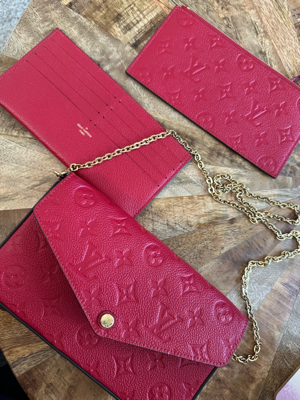 Authentic LV Félicie Pochette Monogram Empreinte - Red w/ Both Inserts - Picture 8 of 15